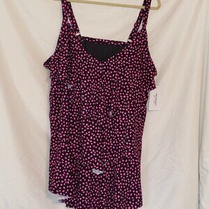 NWT Ladies SWIMSUITS FOR ALL Tiered Ruffled Tankini in Black & Pink - 30